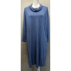 Lands' End Blue & White  Stripe Cowl Neck Dress Size Large (14/16)